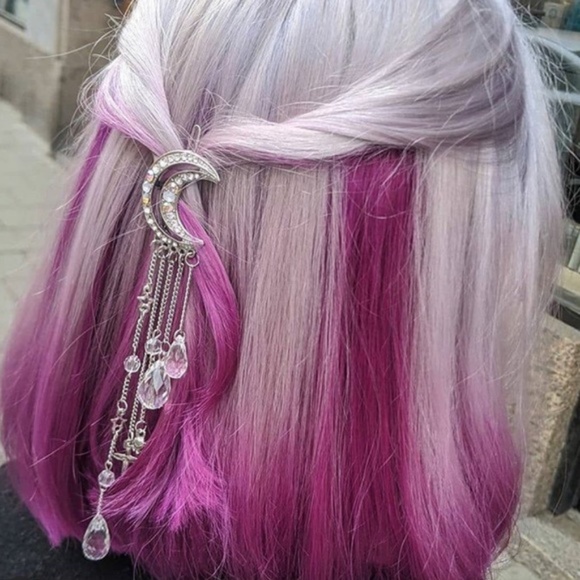 🎀 CRESCENT MOON HAIR PIECE CLIPIN BOHO CHIC CRYSTAL LOVE DANGLE BLING DIAMOND - Picture 10 of 10